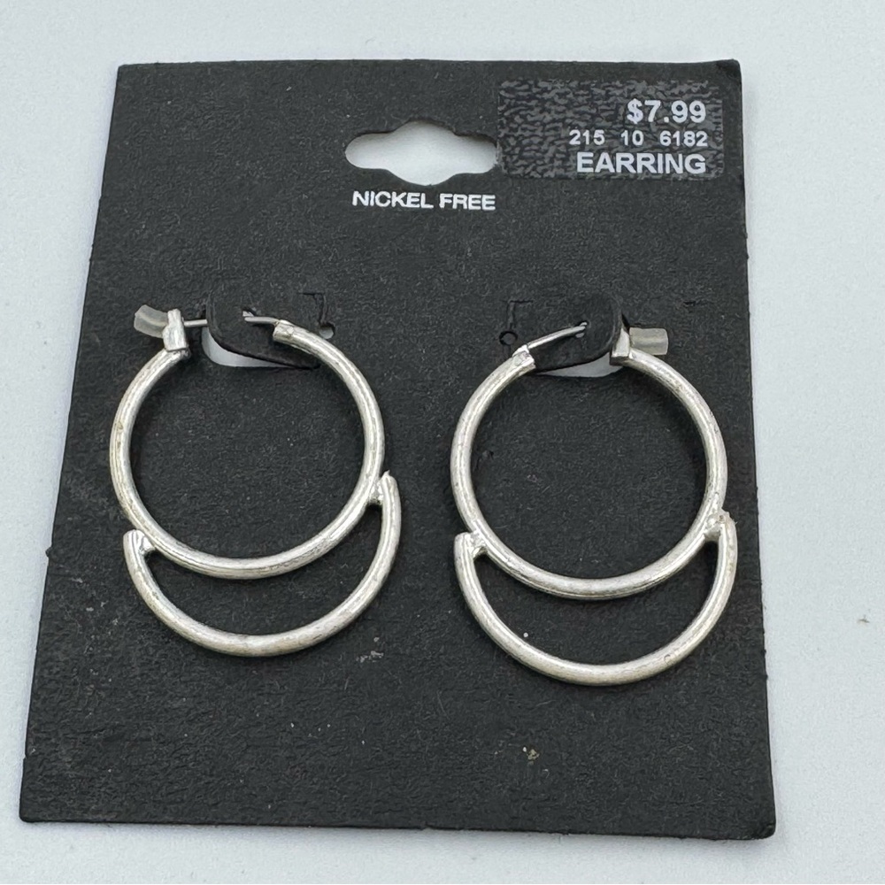 Silver Tone Matte Hoop and Crescent Earrings New Nickel Free